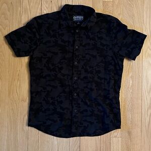American Rag Mens Black Grey Camo Button Up Short-Sleeved Shirt, Size M